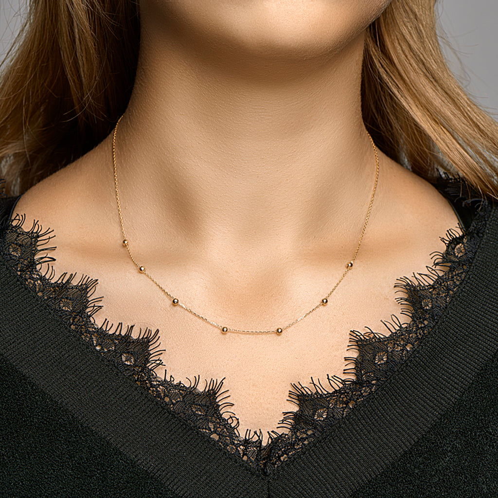 Collier anker en bolletjes 1,0 mm 42 - 44 - 46 cm 14k geelgoud