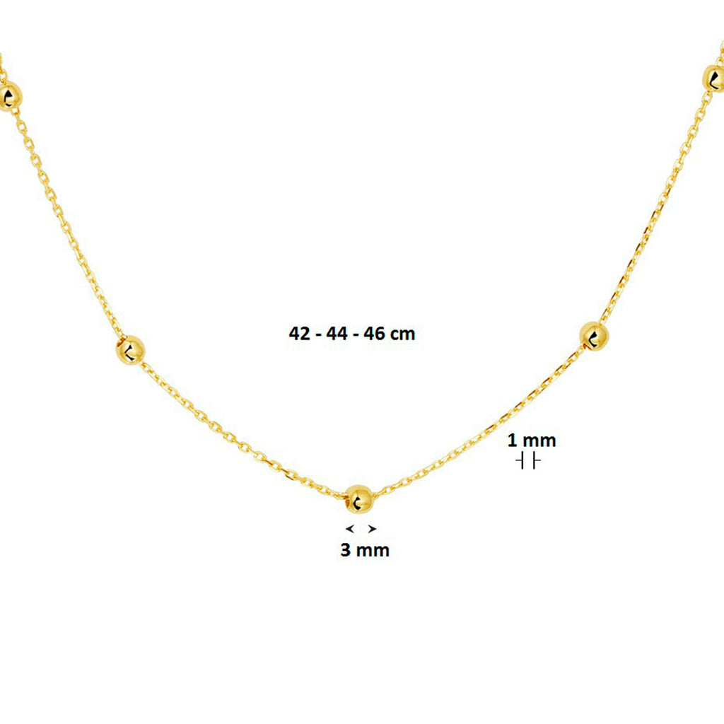 Collier anker en bolletjes 1,0 mm 42 - 44 - 46 cm 14k geelgoud