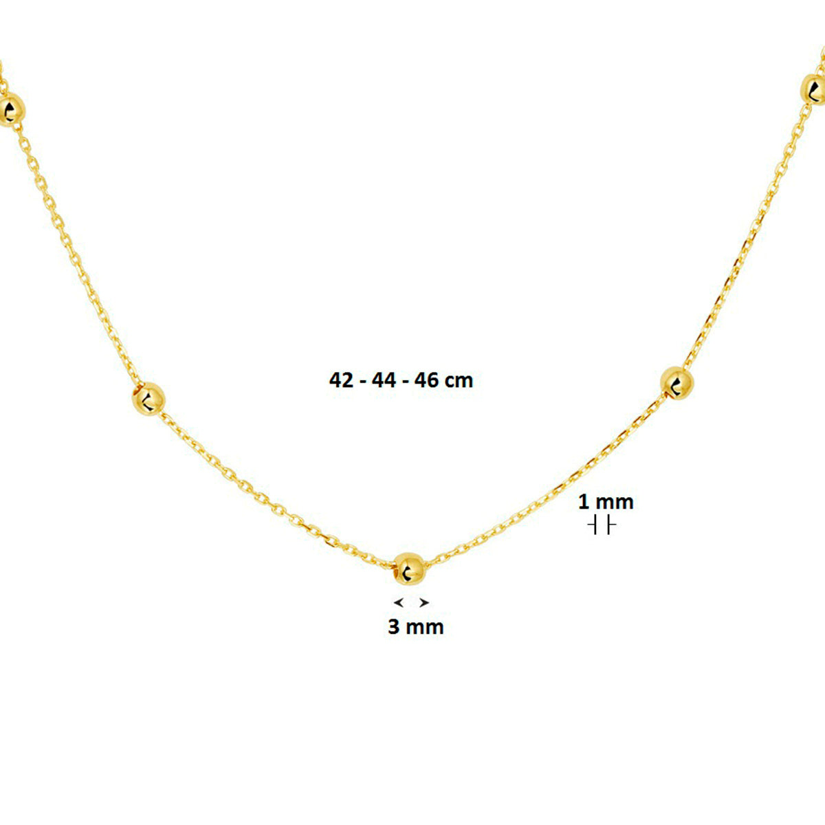 Collier anker en bolletjes 1,0 mm 42 - 44 - 46 cm 14k geelgoud