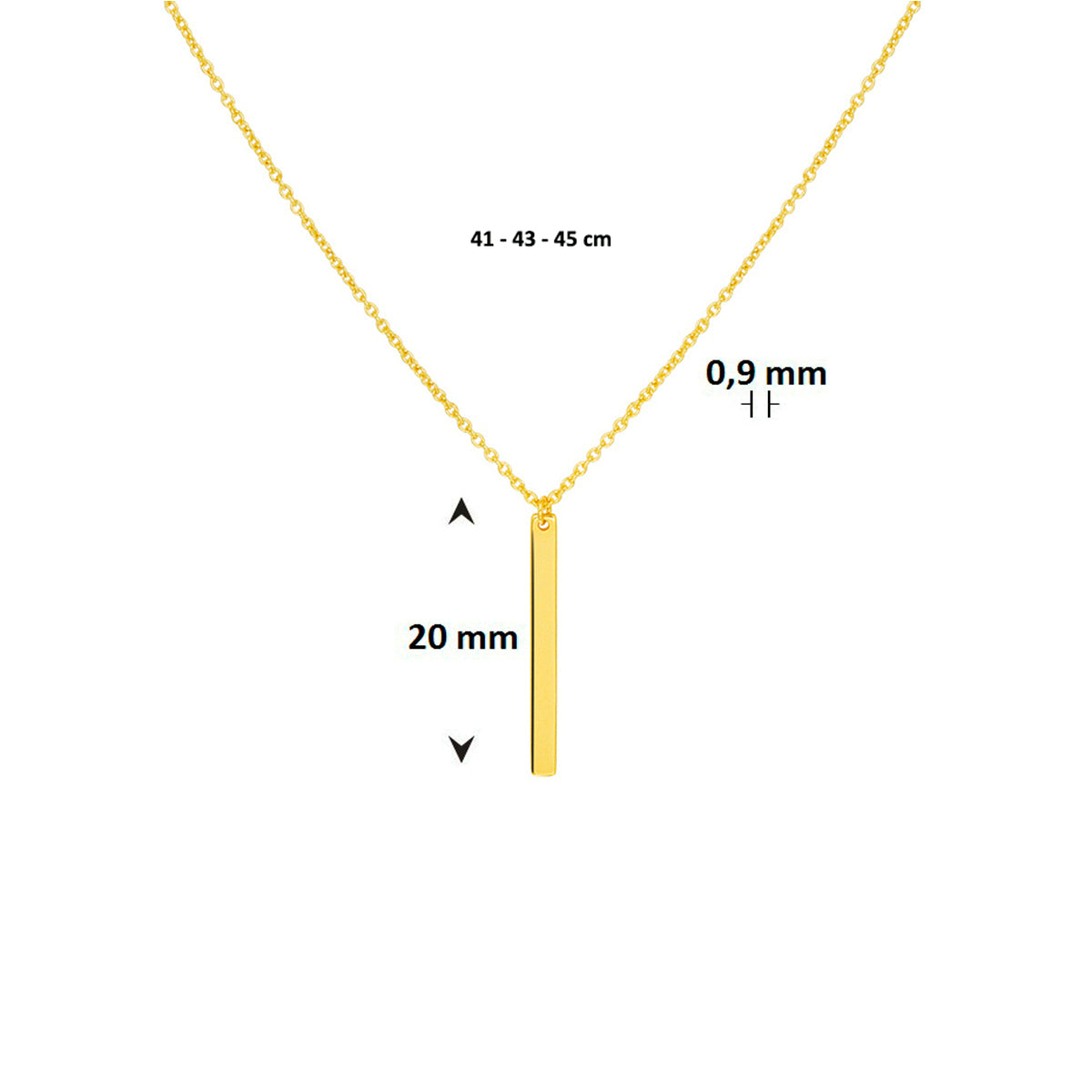 Collier balkje 41 - 43 - 45 cm 14k geelgoud