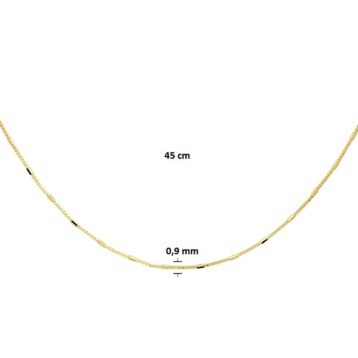 Collier venetiaans en staafjes 0,9 mm 45 cm 14k geelgoud