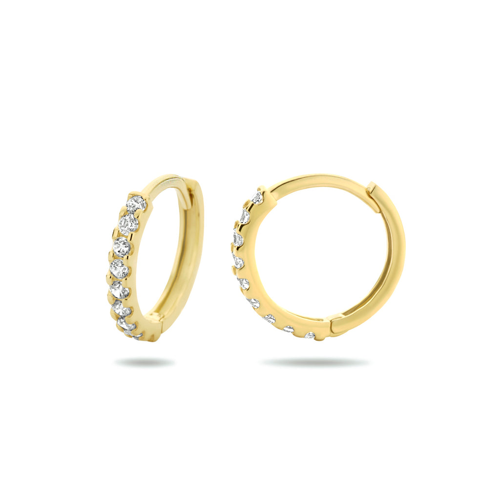 Klapoorringen zirkonia 14k geelgoud