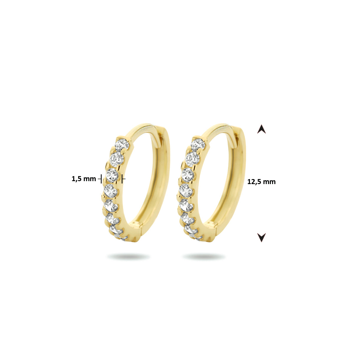 Klapoorringen zirkonia 14k geelgoud