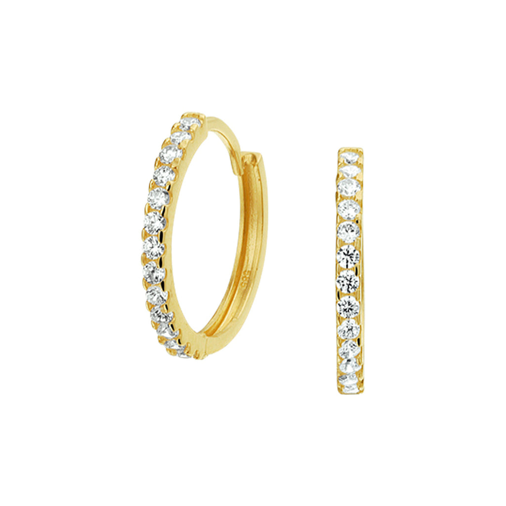 Klapoorringen zirkonia 14k geelgoud