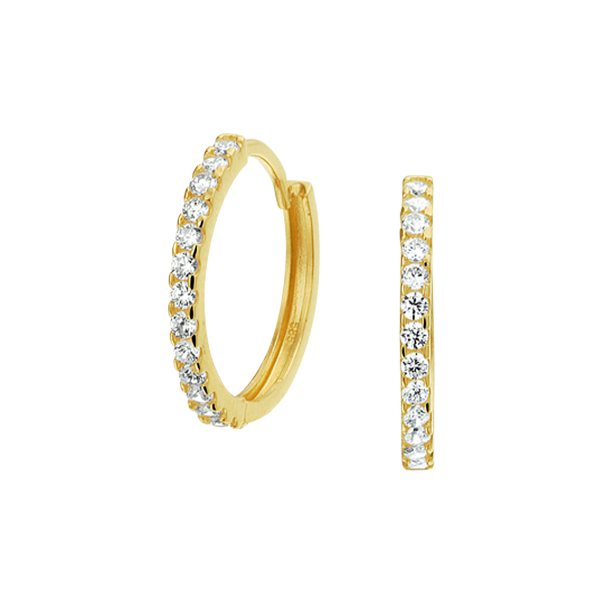 Klapoorringen zirkonia 14k geelgoud