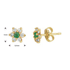 Oorknoppen smaragd en zirkonia halo 14k geelgoud