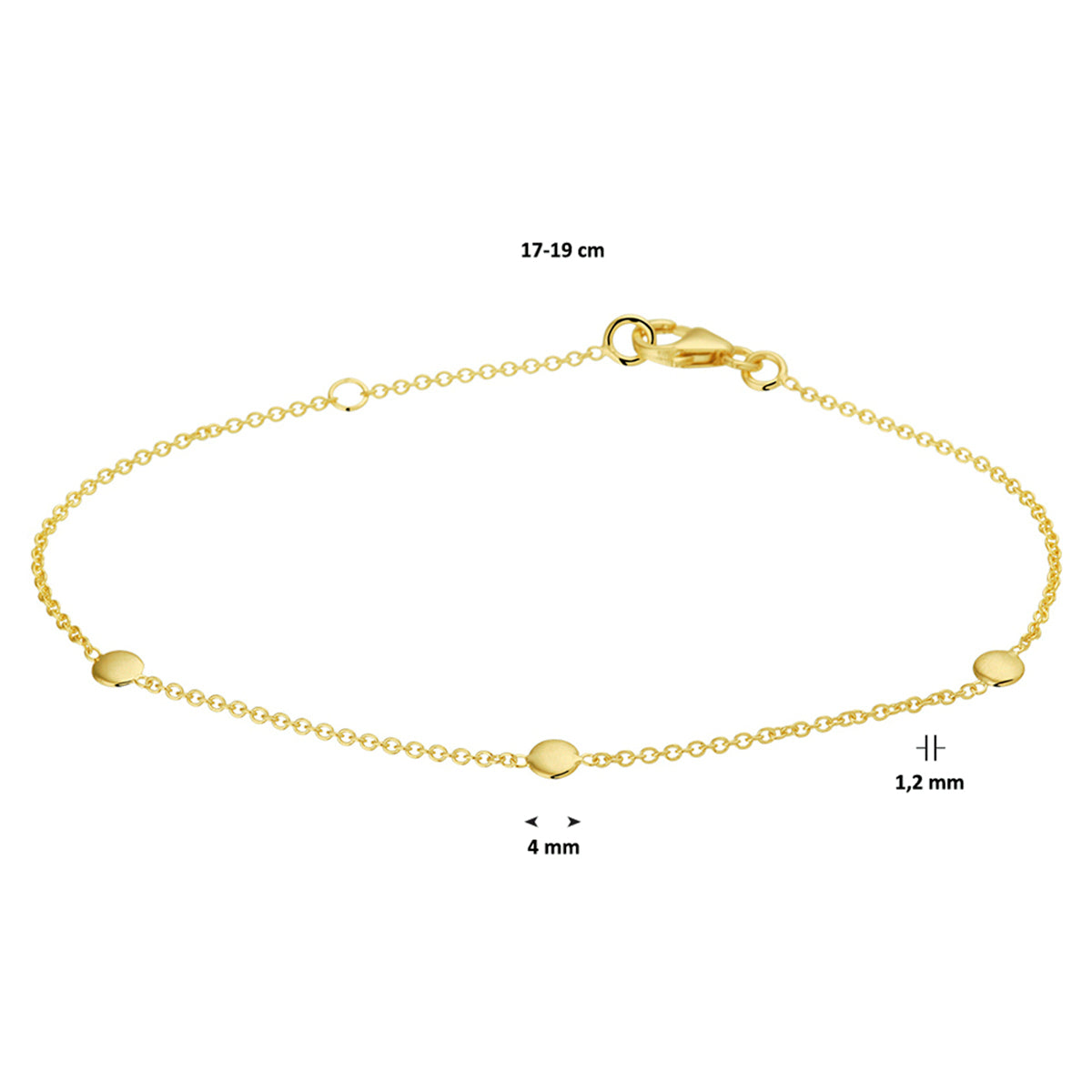 Armband rondjes 1,2 mm 17 + 2 cm 14k geelgoud