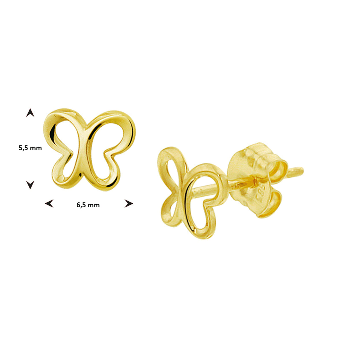 Oorknoppen vlinder 14k geelgoud