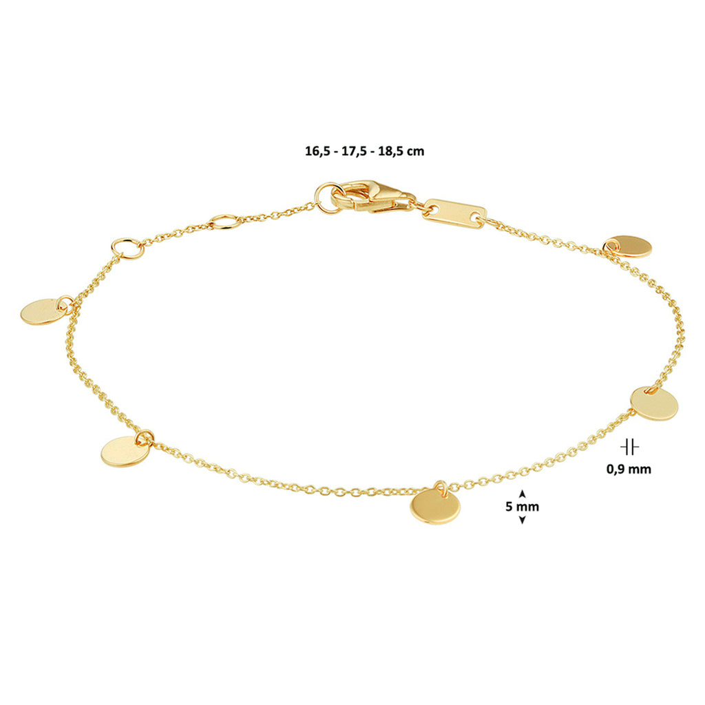 Armband rondjes 16,5 - 17,5 - 18,5 cm 14k geelgoud