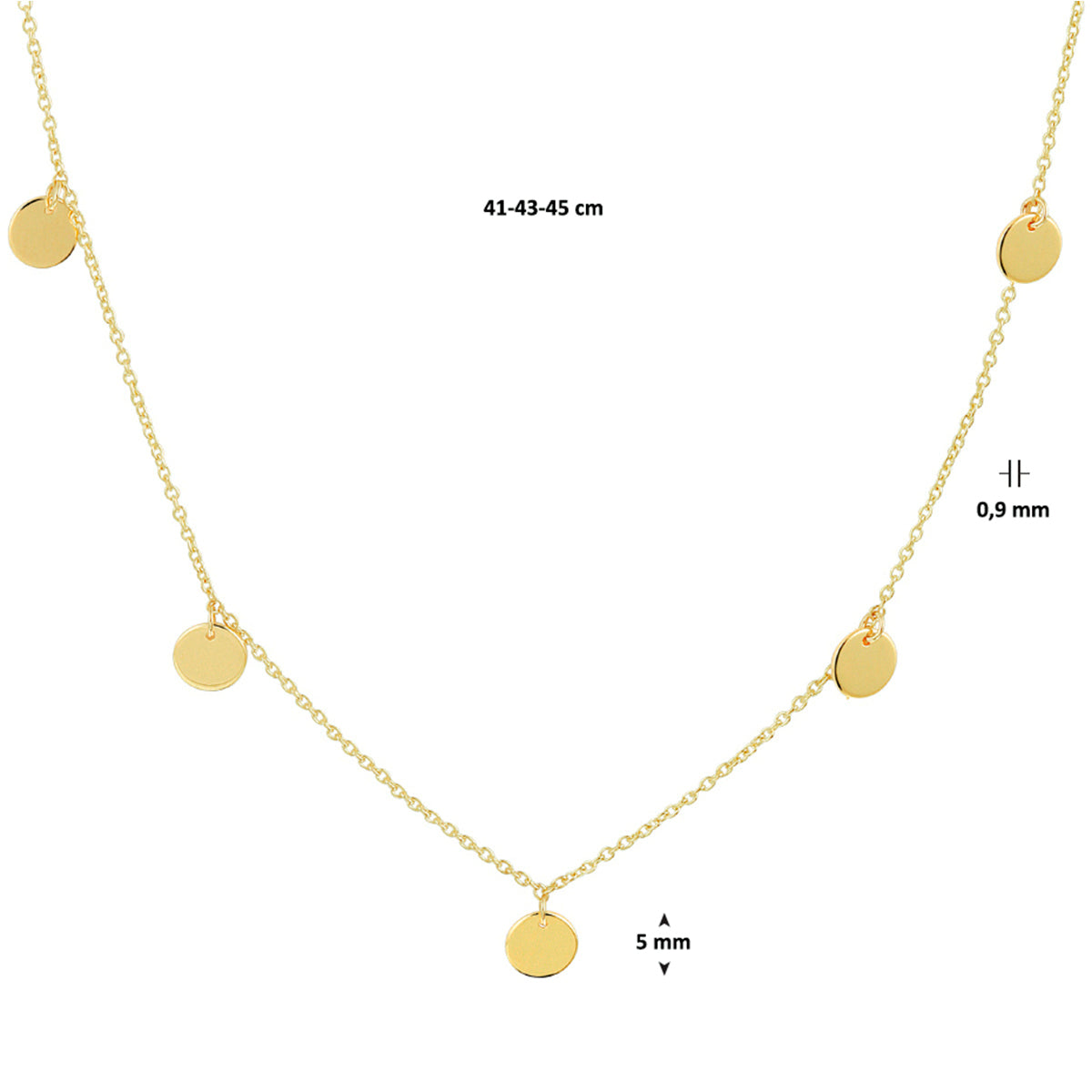 Collier rondjes 41 - 43 - 45 cm 14k geelgoud