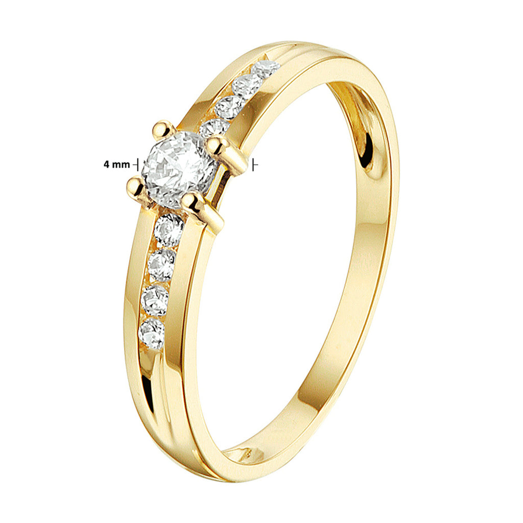 Ring zirkonia 14k geelgoud