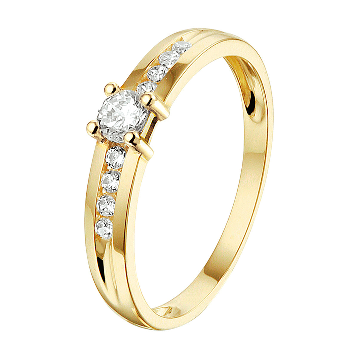 Ring zirkonia 14k geelgoud