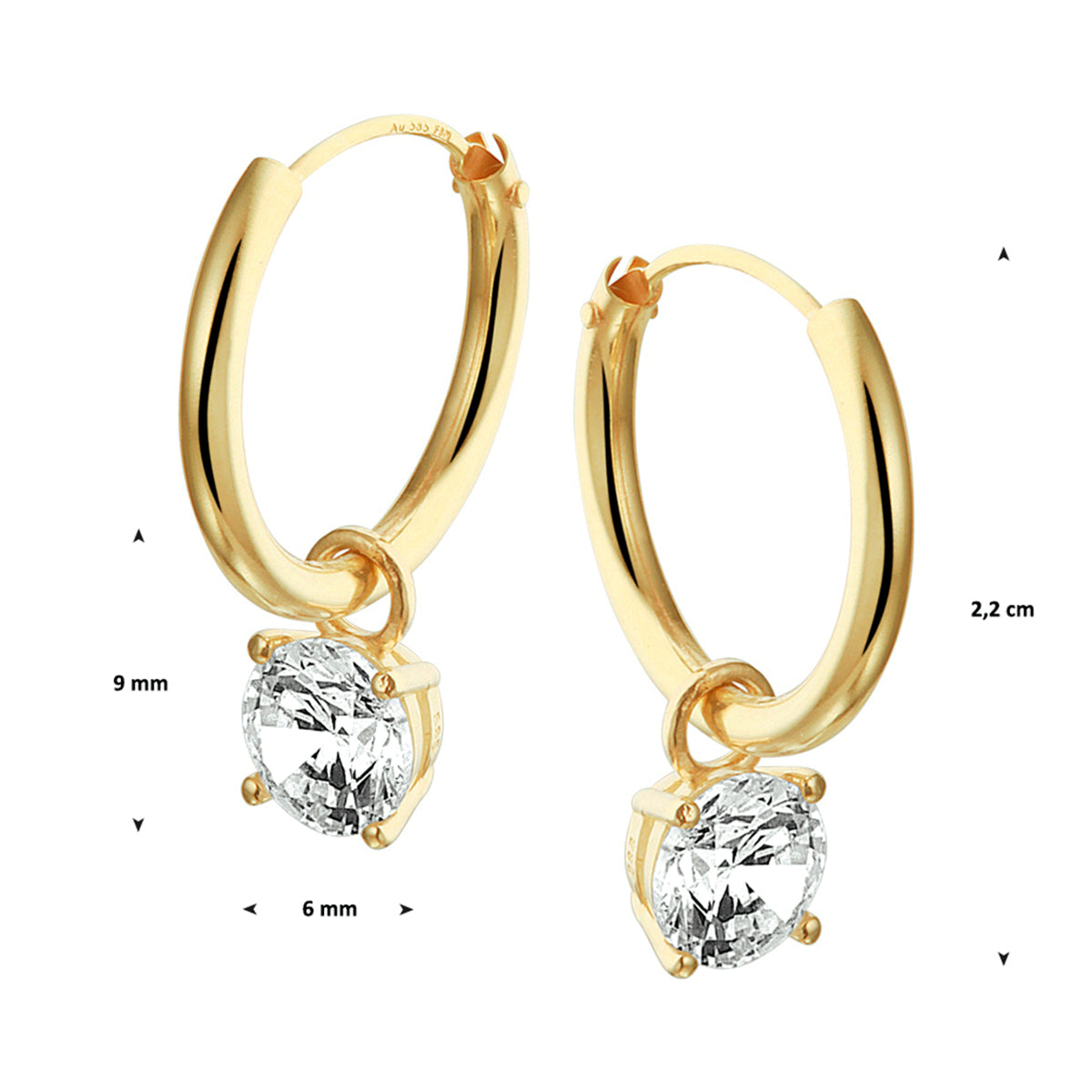 Oorringen met hangers zirkonia 14k geelgoud