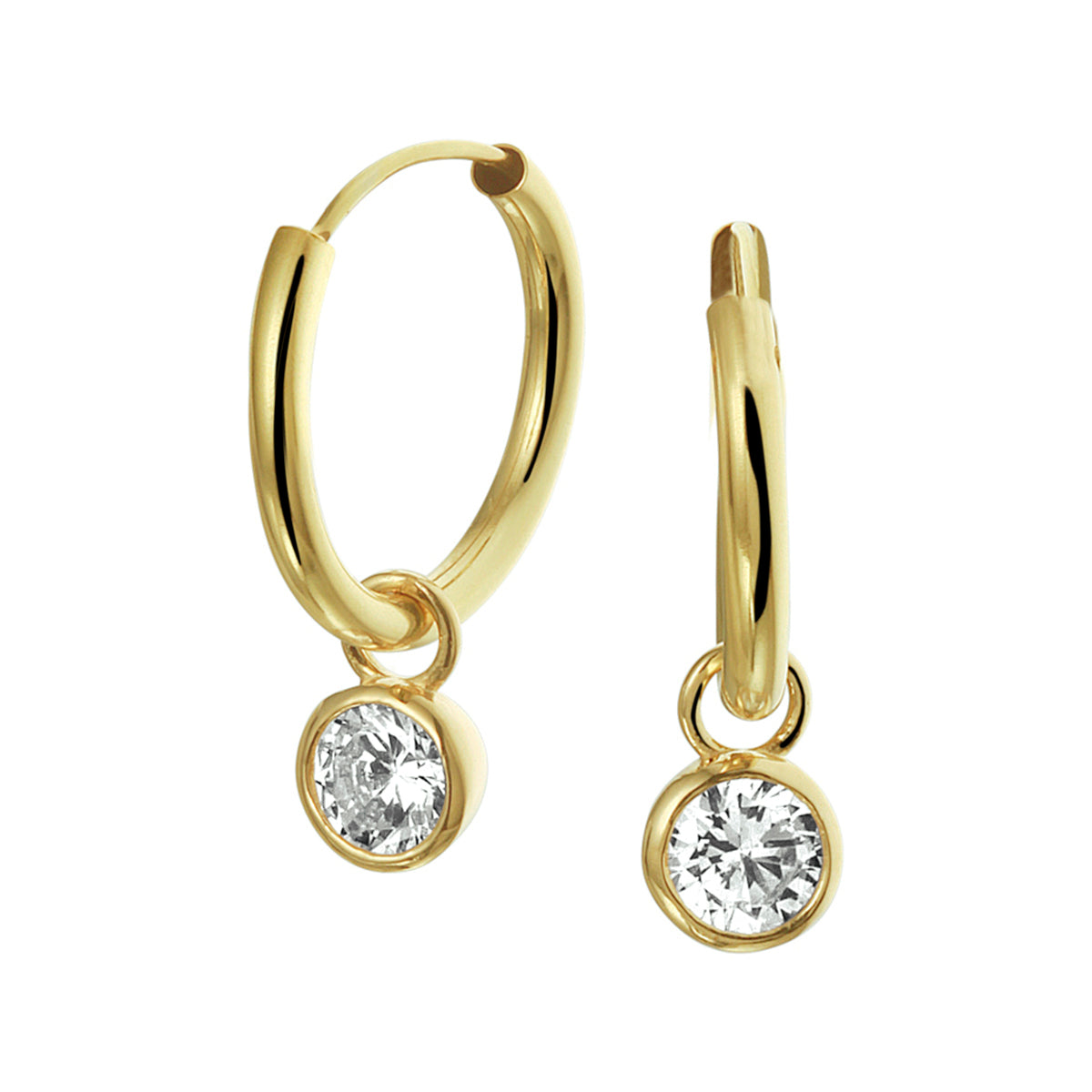 Oorringen met hangers zirkonia 14k geelgoud