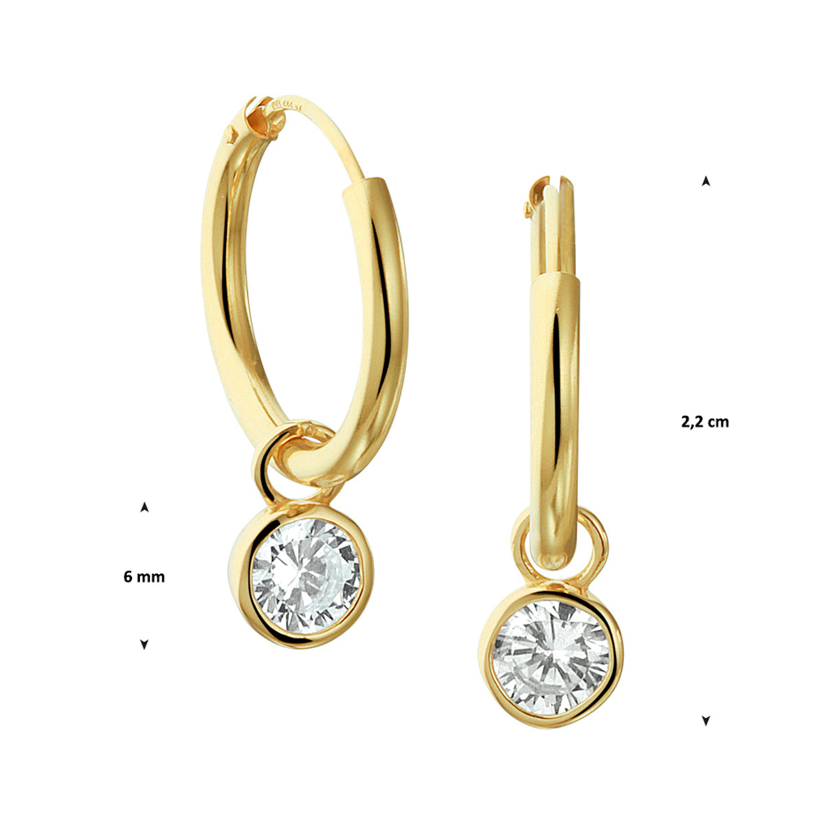 Oorringen met hangers zirkonia 14k geelgoud