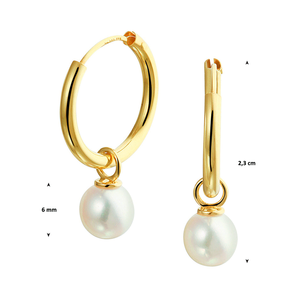 Oorringen met hangers zoetwaterparel 14k geelgoud