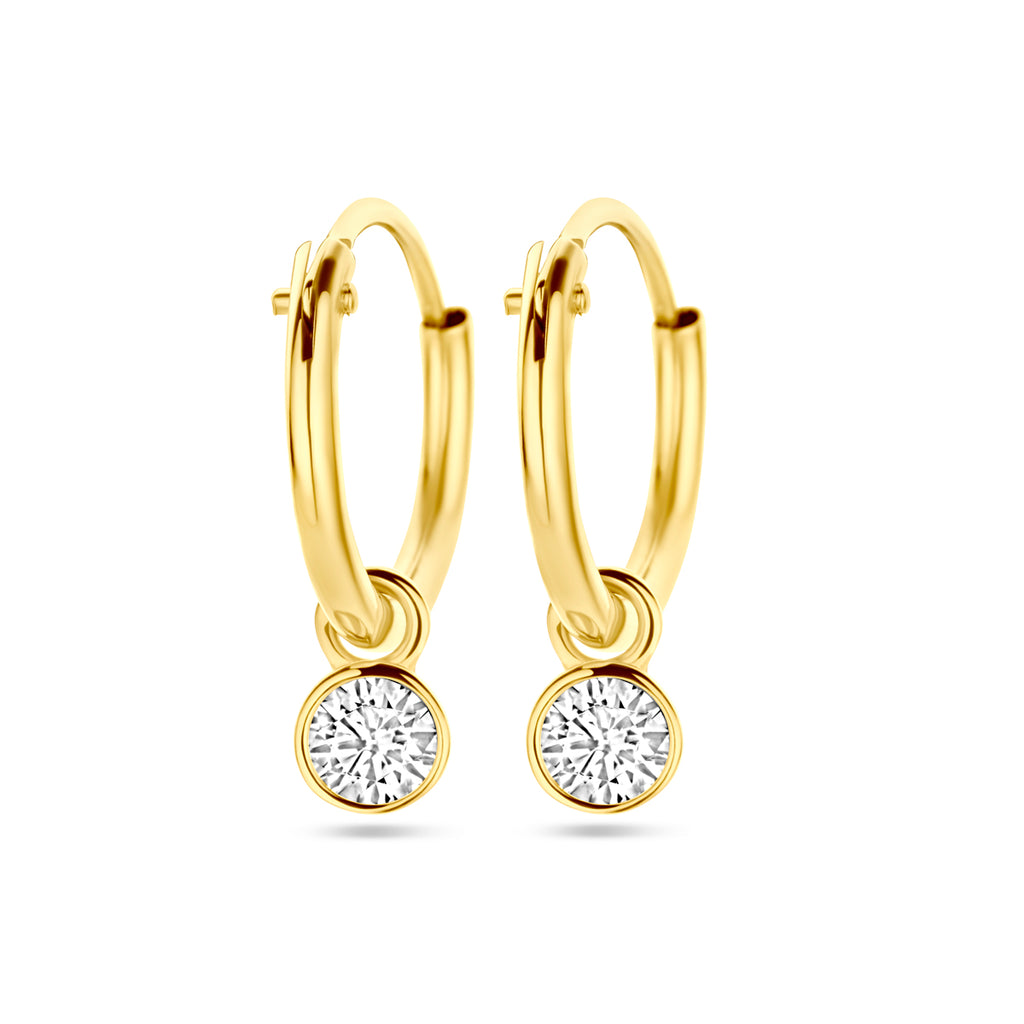 Oorringen met hangers zirkonia 14k geelgoud