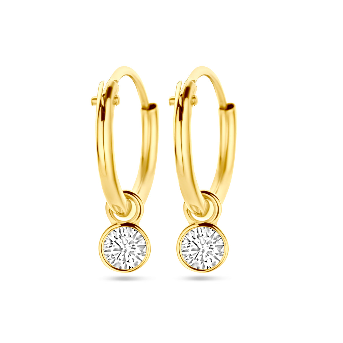 Oorringen met hangers zirkonia 14k geelgoud
