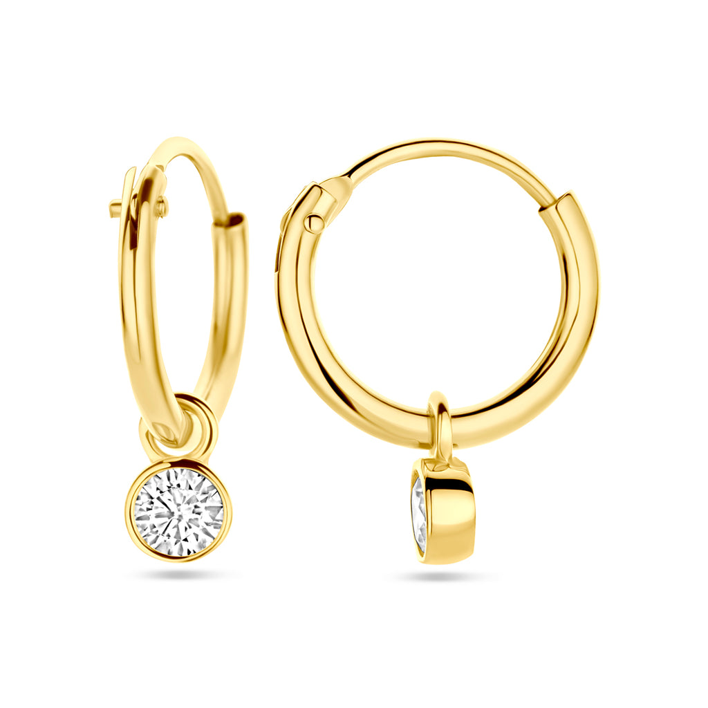Oorringen met hangers zirkonia 14k geelgoud