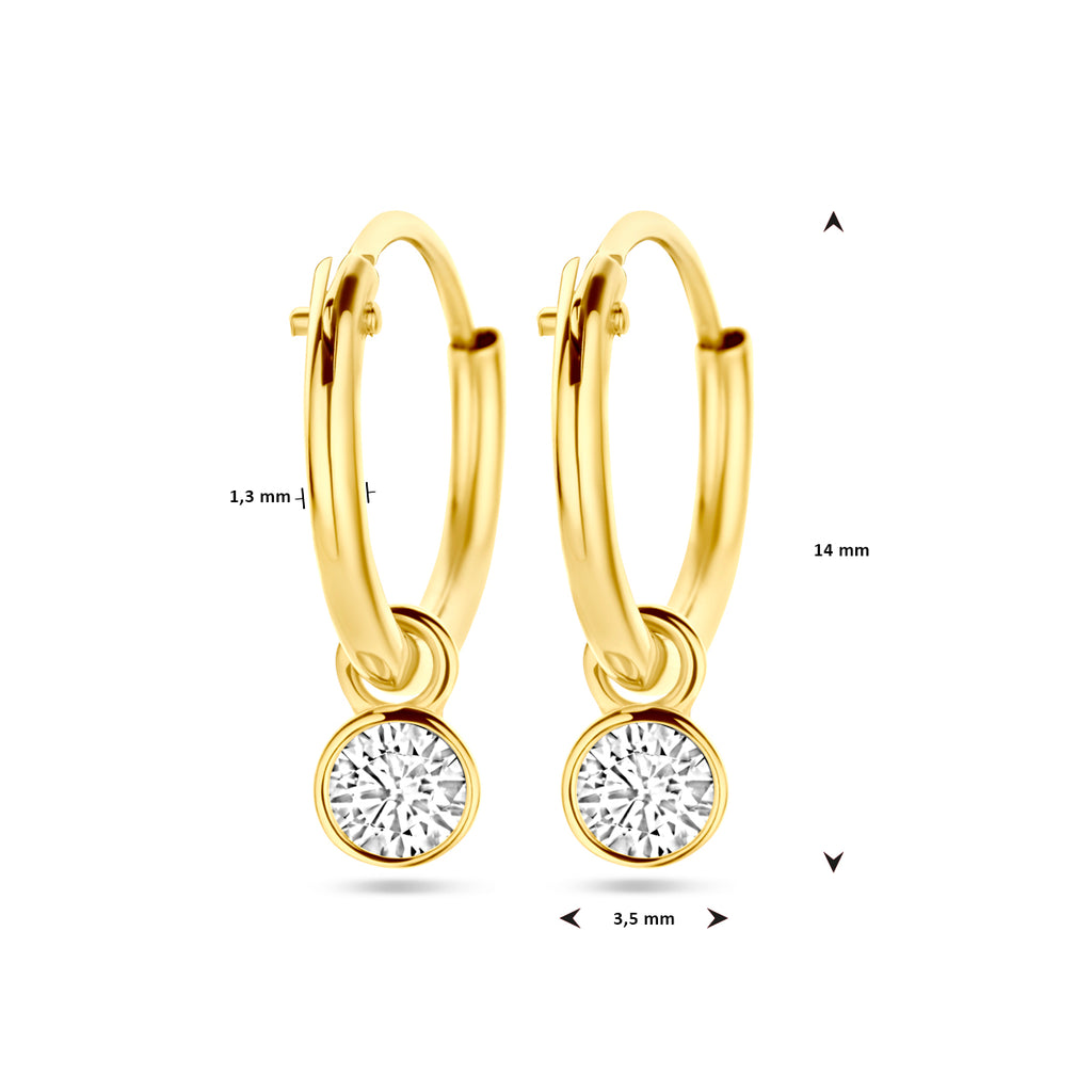 Oorringen met hangers zirkonia 14k geelgoud
