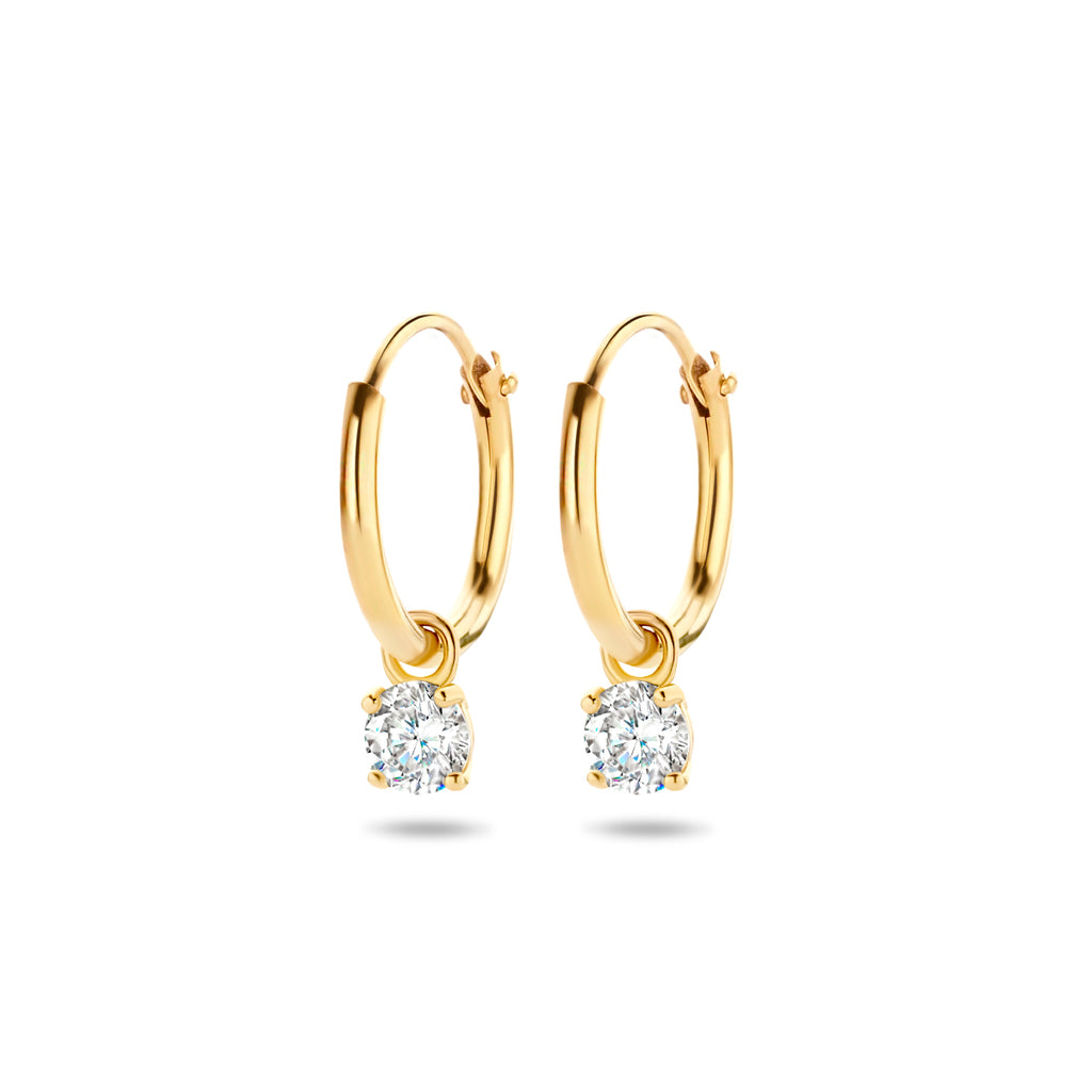 Oorringen met hangers zirkonia 14k geelgoud