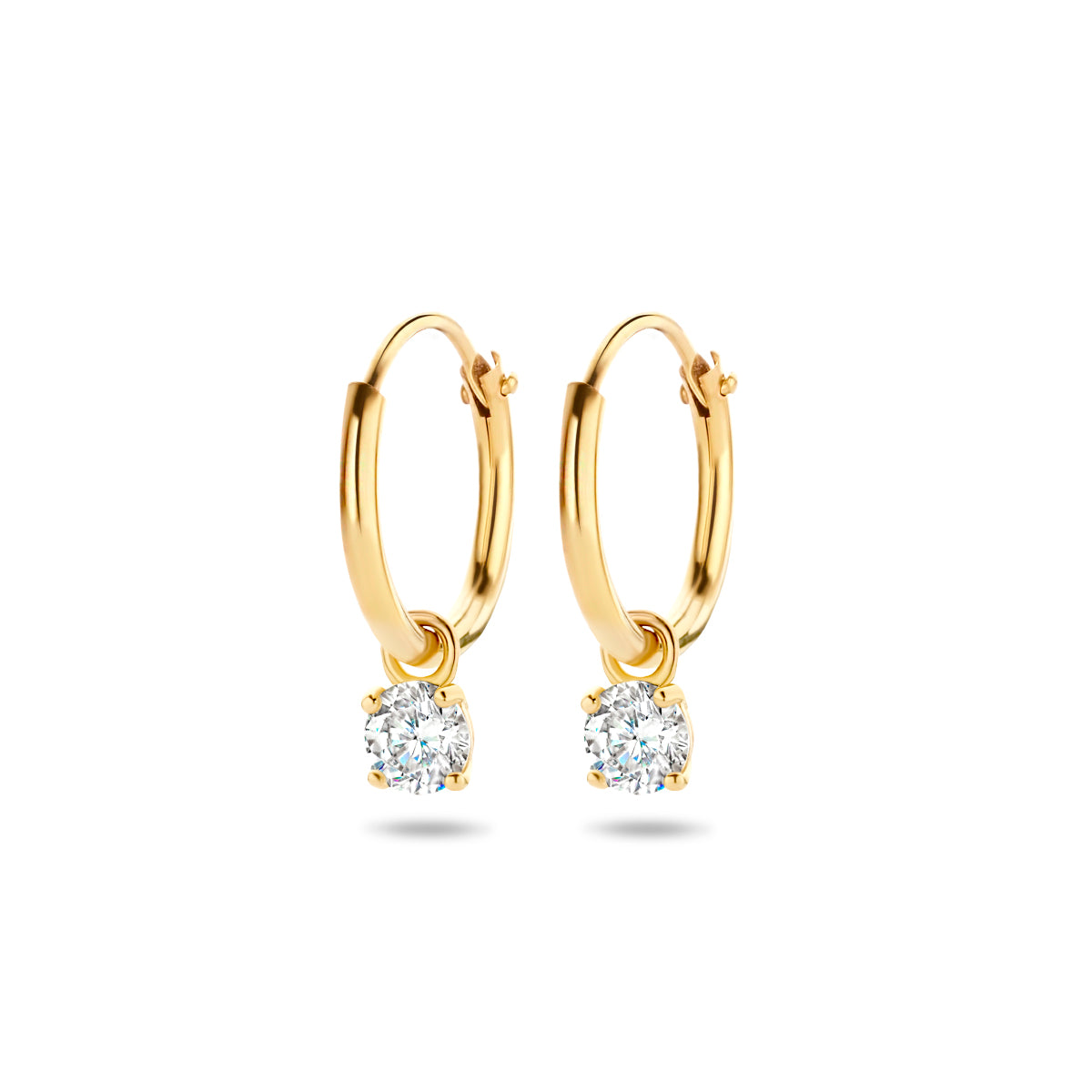 Oorringen met hangers zirkonia 14k geelgoud