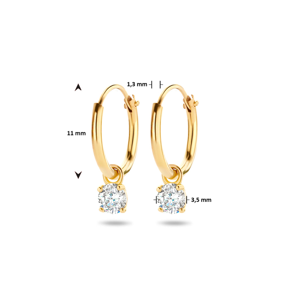 Oorringen met hangers zirkonia 14k geelgoud