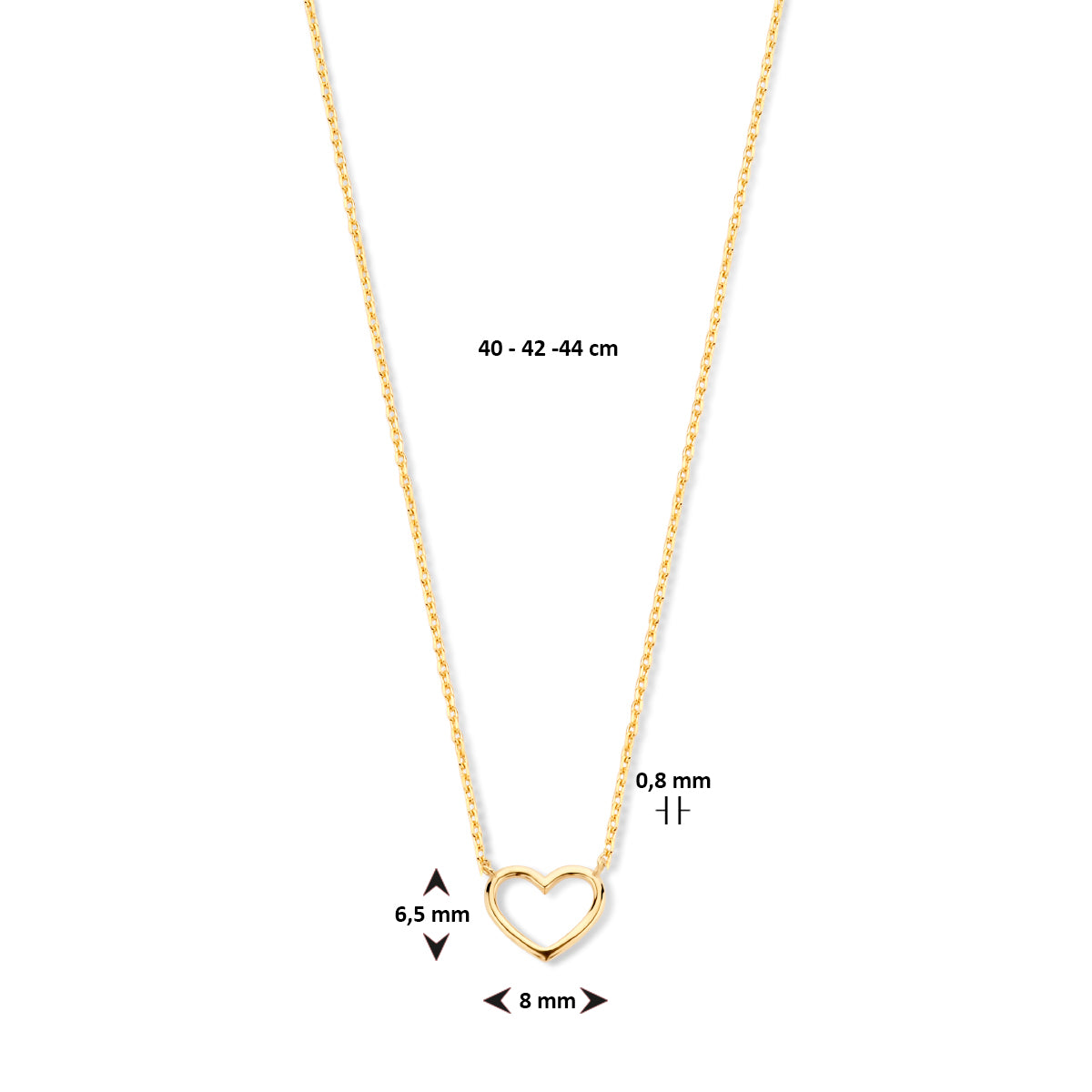 Collier hart 40 - 42 - 44 cm 14k geelgoud