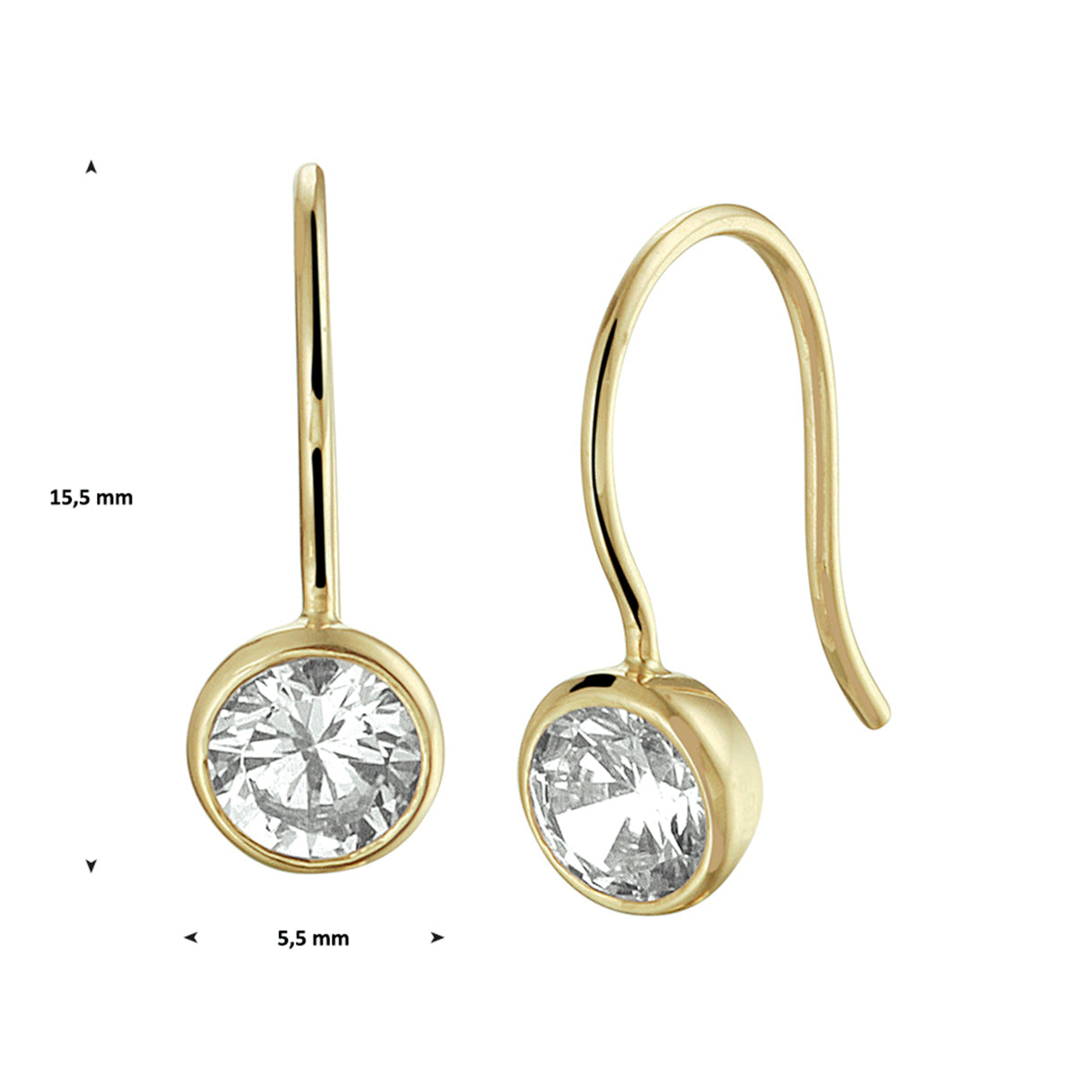 Oorhangers zirkonia franse haak 14k geelgoud