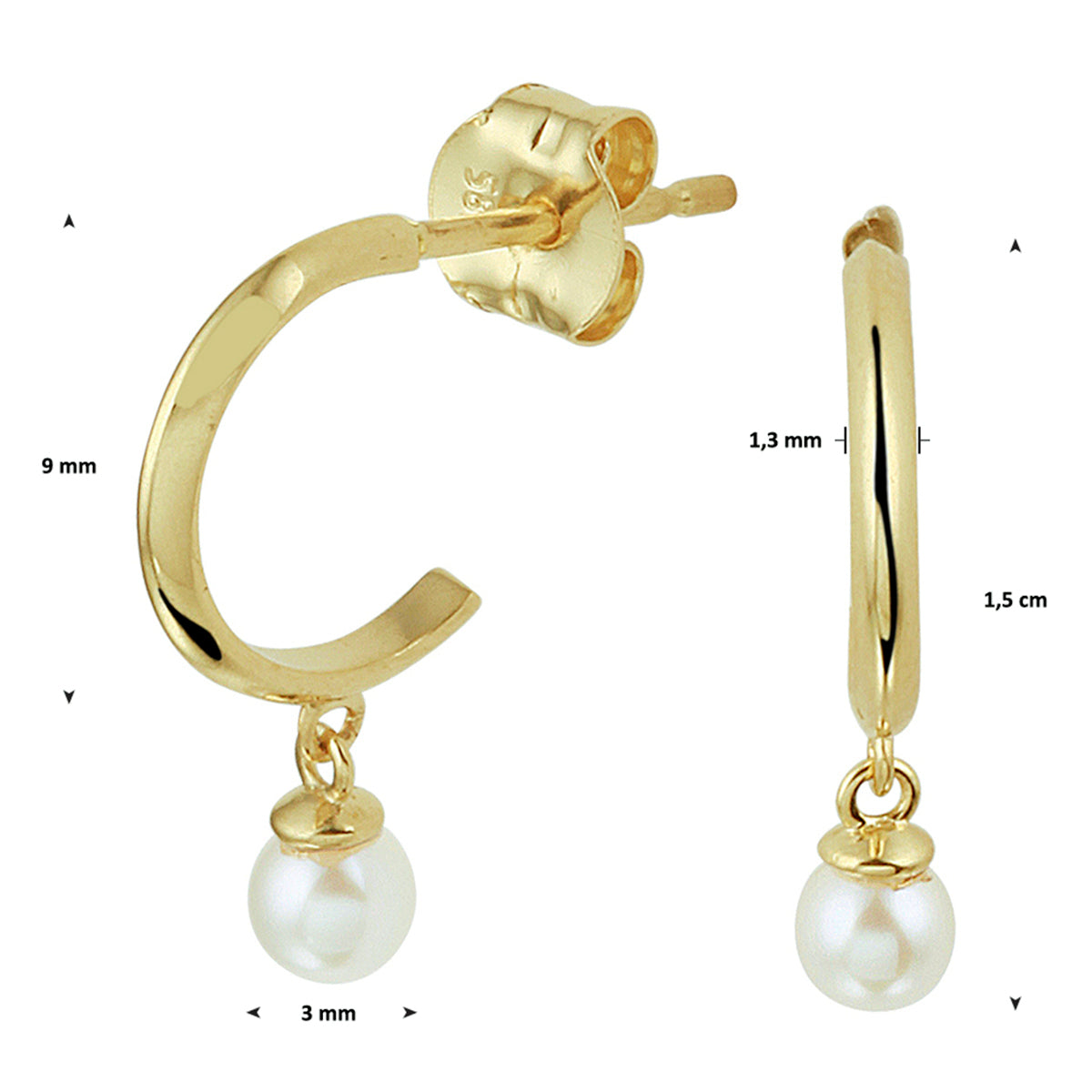 Stekeroorringen parel 14k geelgoud