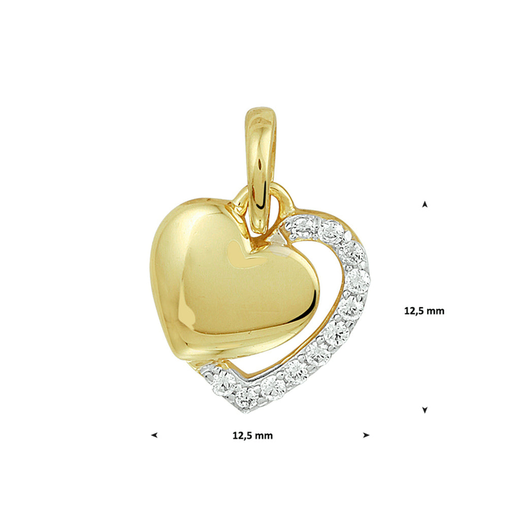 Hanger hart zirkonia bicolor gestift 14k geelgoud