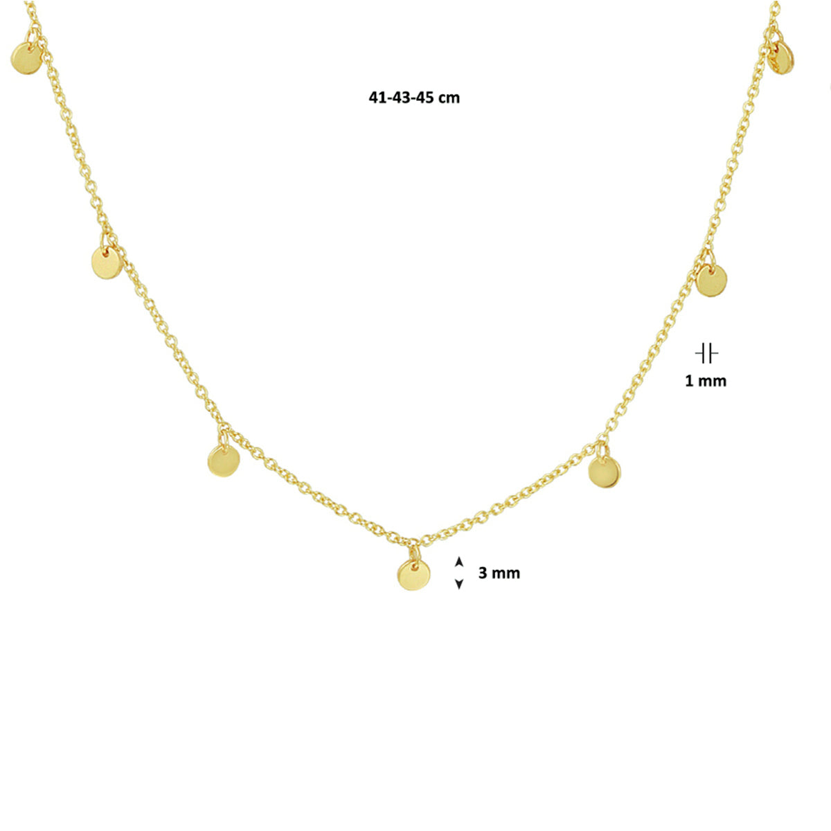 Collier rondjes 41 - 43 - 45 cm 14k geelgoud