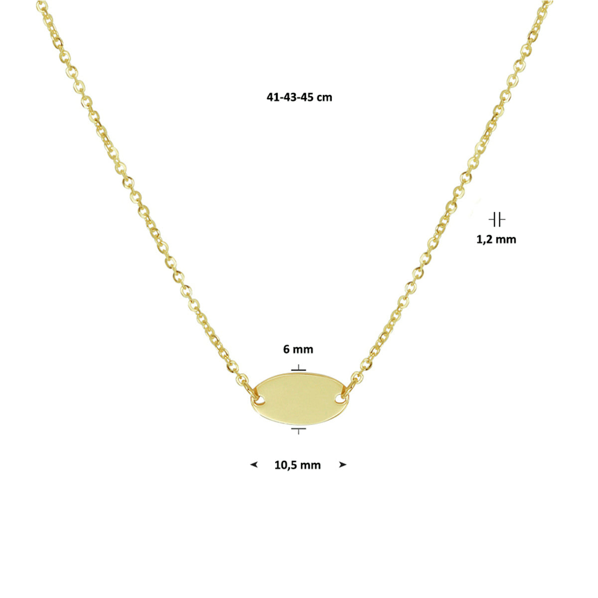 Graveercollier ovaal 41 - 43 - 45 cm 14k geelgoud