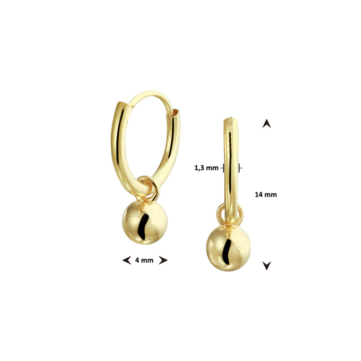 Oorringen met hangers bolletjes 14k geelgoud