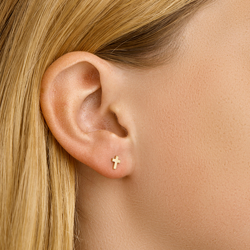 Oorknoppen kruis 14k geelgoud