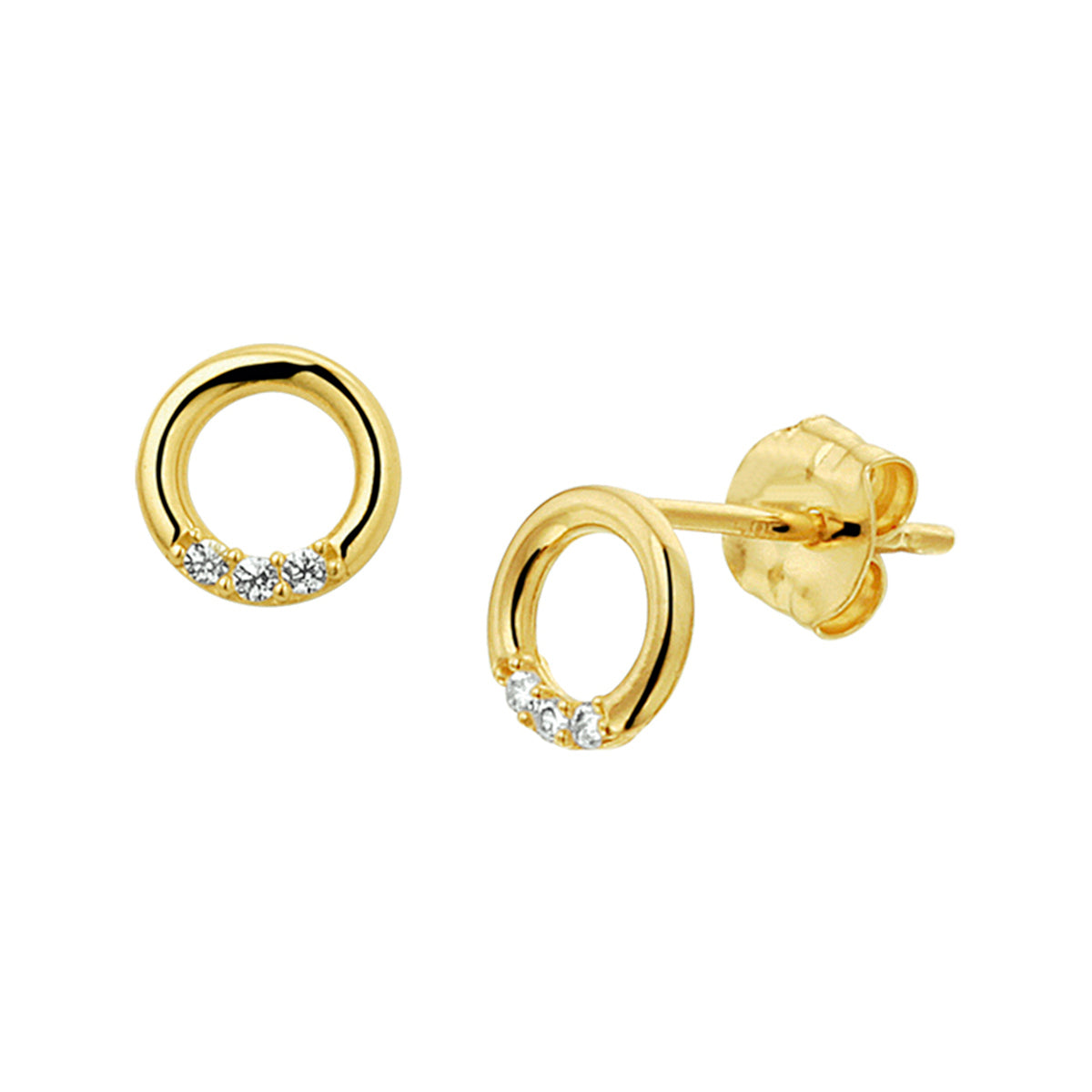 Oorknoppen rondje zirkonia 14k geelgoud