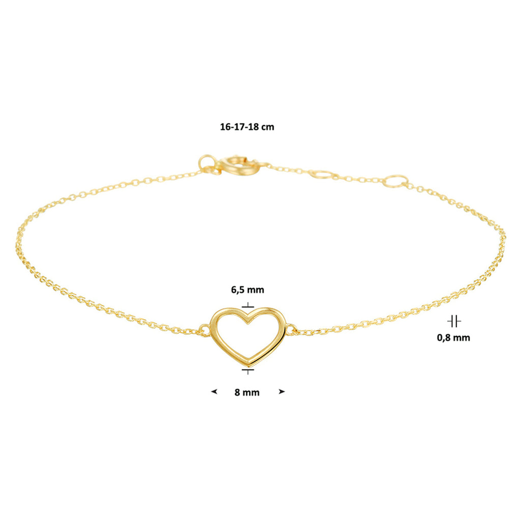 Armband hart 0,8 mm 16 - 17 - 18 cm 14k geelgoud