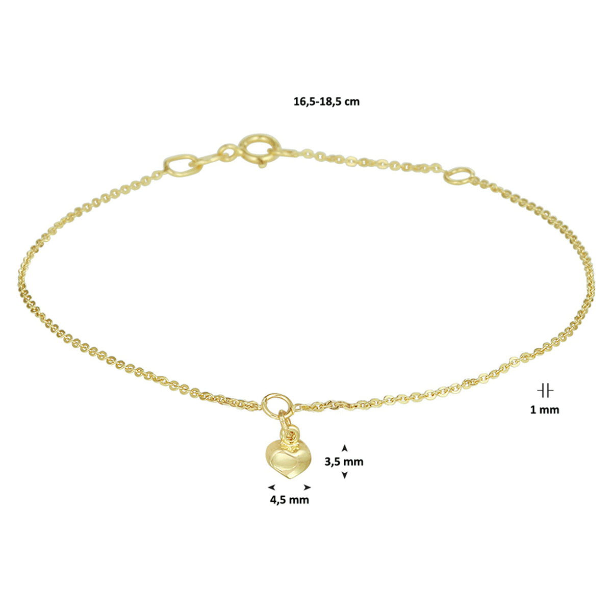 Armband hart 1,0 mm 16,5 - 18,5 cm 14k geelgoud