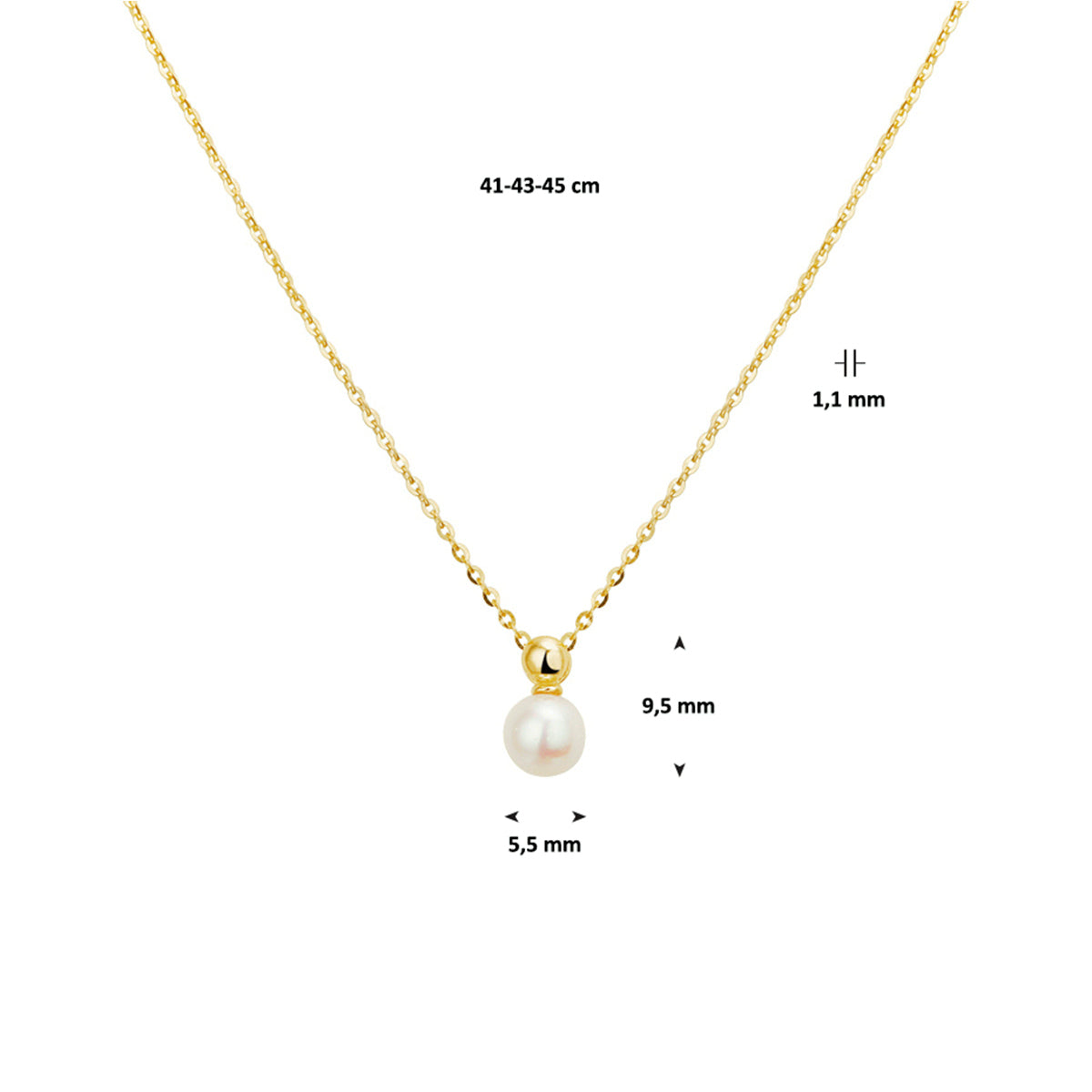 Collier parel 1,1 mm 41 - 43 - 45 cm 14k geelgoud