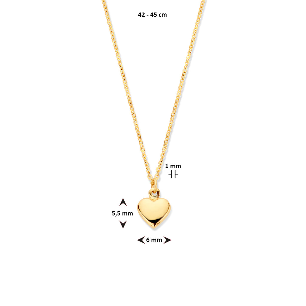 Collier hart 42 - 45 cm 14k geelgoud