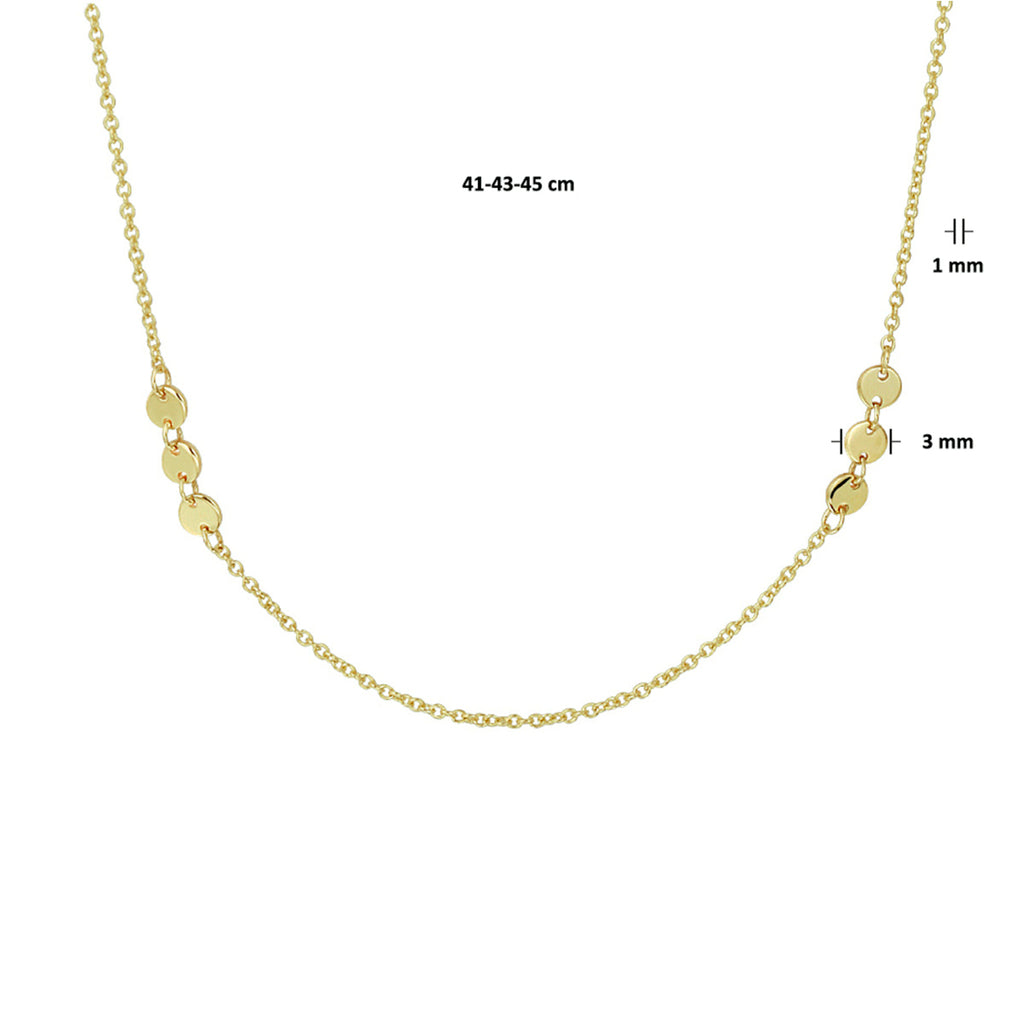 Collier rondjes 41 - 43 - 45 cm 14k geelgoud