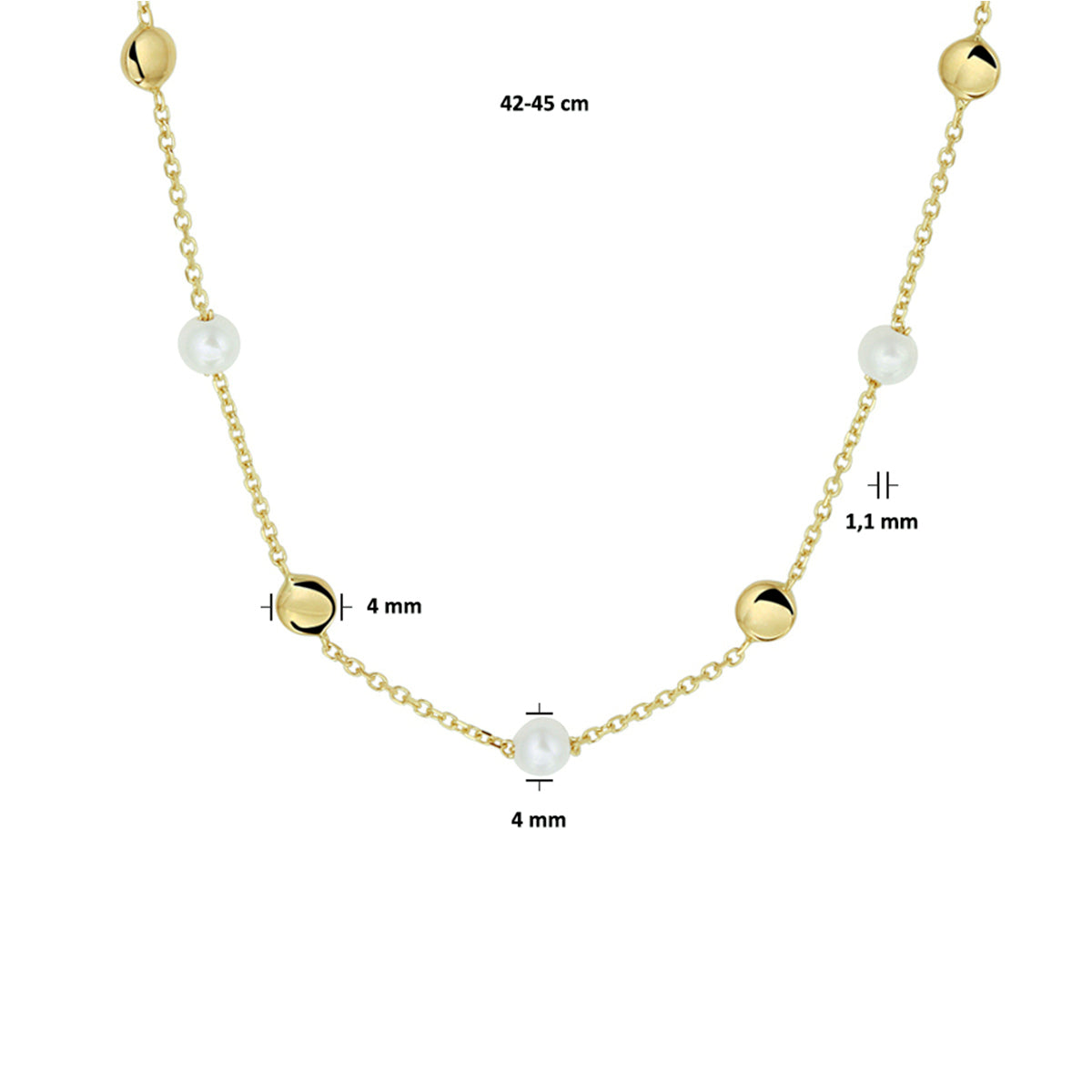 Collier parel 42 - 45 cm 14k geelgoud