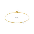 Enkelbandje singapore 1,4 mm 24 - 26 cm 14k geelgoud