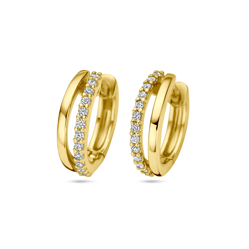 Klapoorringen zirkonia 14k geelgoud
