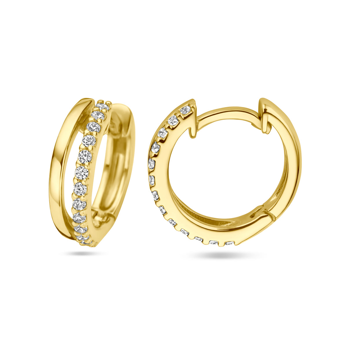 Klapoorringen zirkonia 14k geelgoud