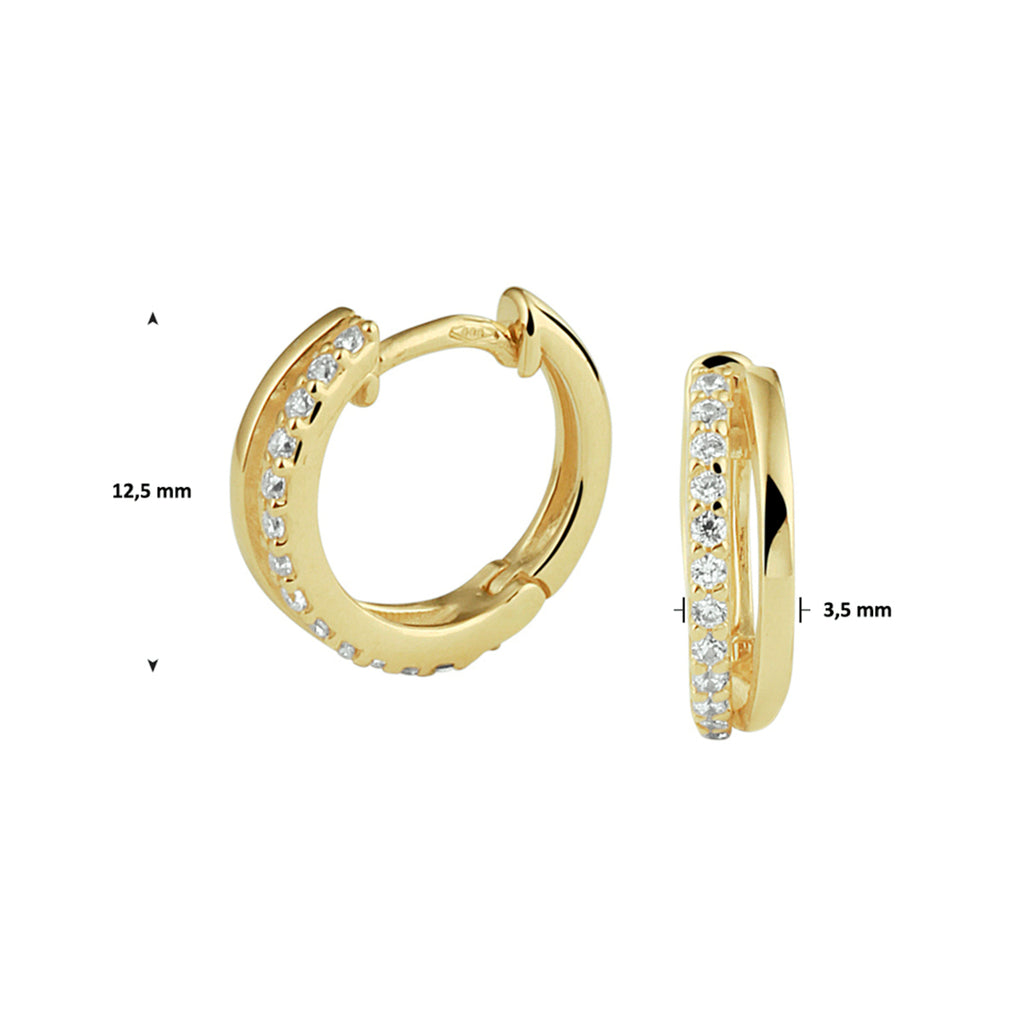 Klapoorringen zirkonia 14k geelgoud