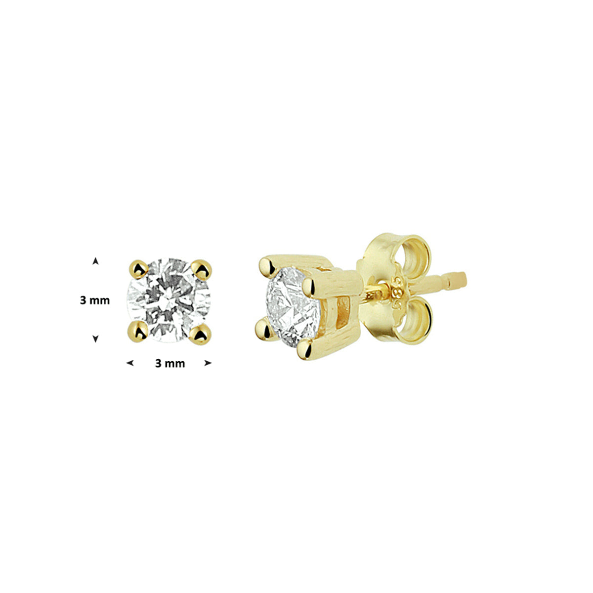 Oorknoppen diamant 0.14ct (2x0.07ct) h si 14k geelgoud