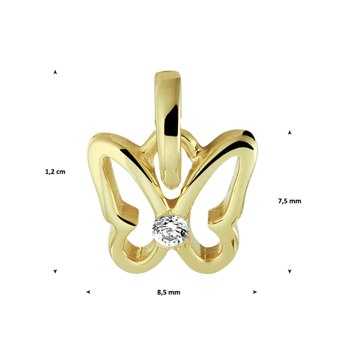 Hanger vlinder zirkonia 14k geelgoud