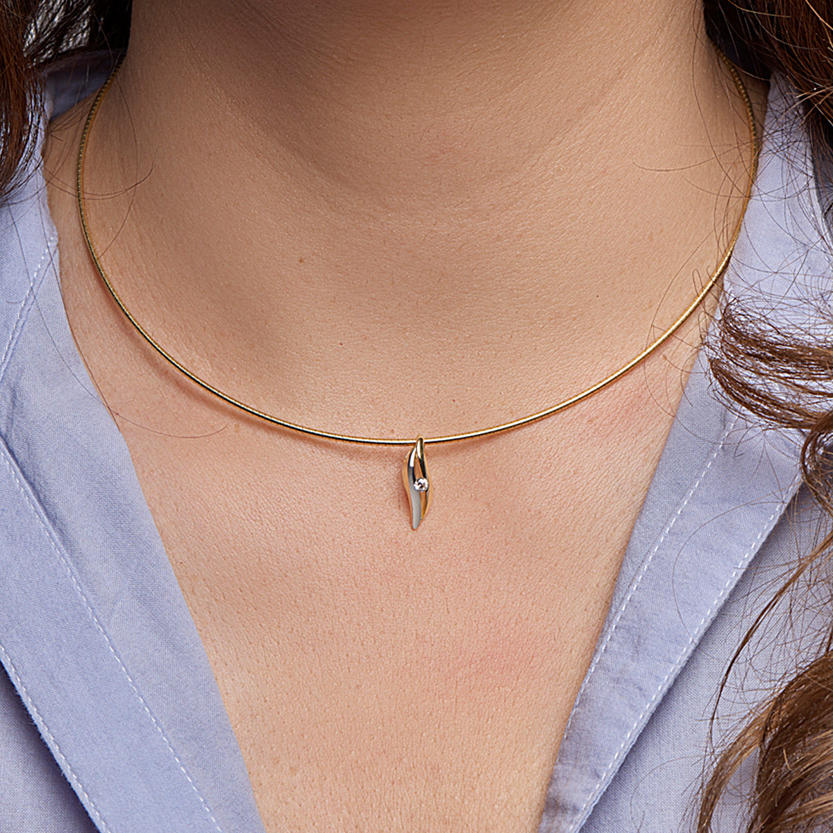 Hanger zirkonia bicolor gestift 14k geelgoud