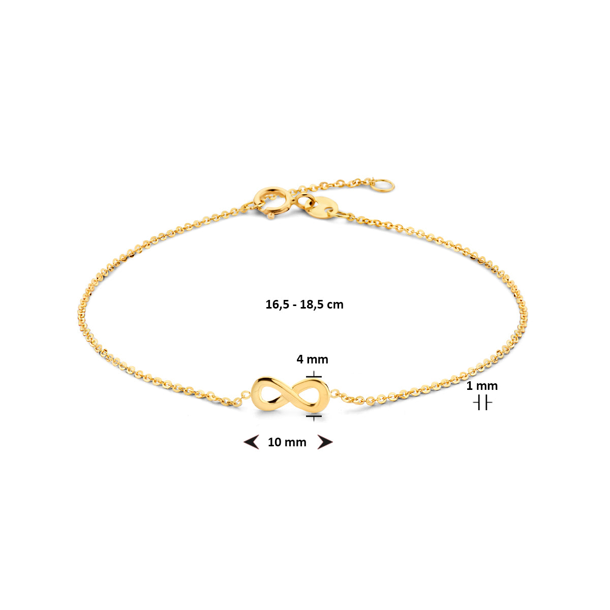 Armband infinity 16,5 - 18,5 cm 14k geelgoud